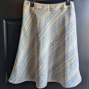 Vintage Retro Merona A line Midi Striped Linen Skirt w/ Gold Accents Women's 4/6